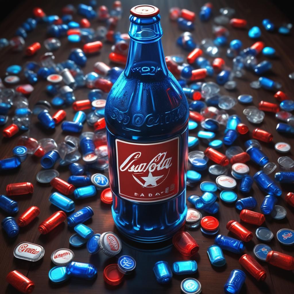 Vintage Soda Bottle with Neon Blue Glow