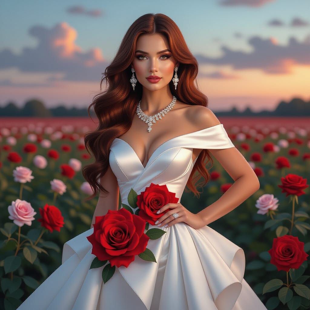 Polish Woman in Roses, Hyperrealistic Digital Art