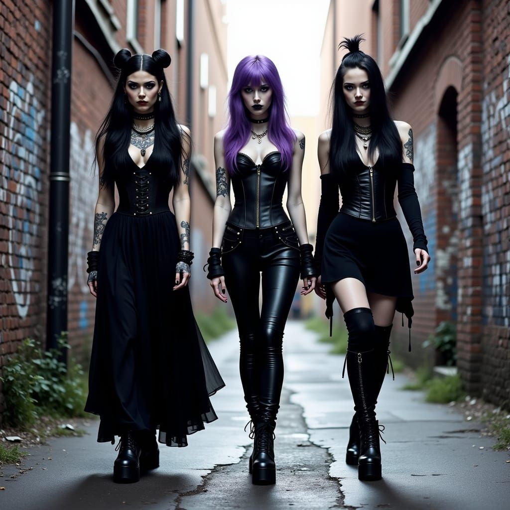 Goth Friends in Grimy Urban Alleyway