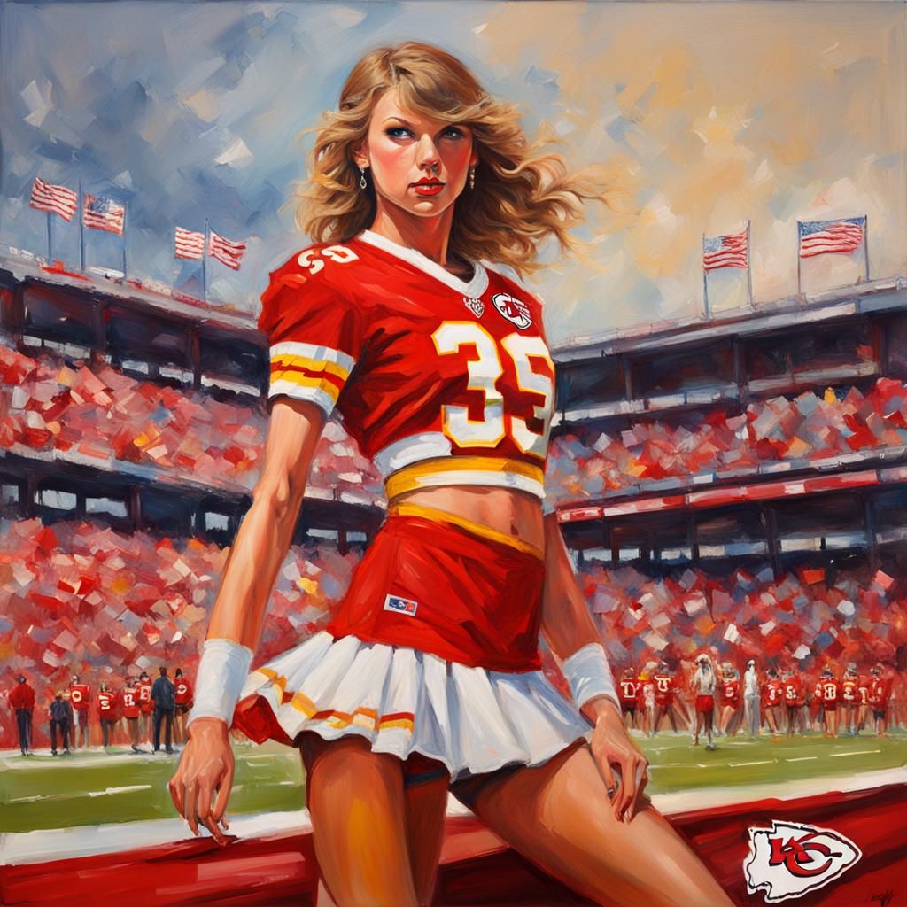 Celebrity as Cheerleader in Oil Painting