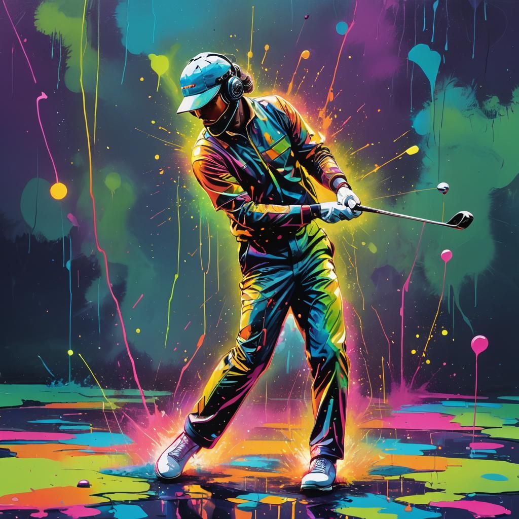 Neon Golfer in Futuristic Street Art Style