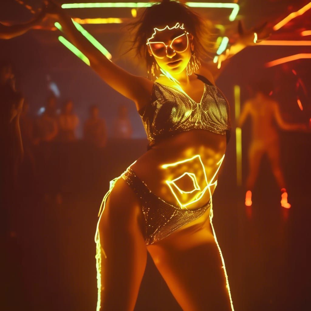 Electric Woman Dancing in Rave Party