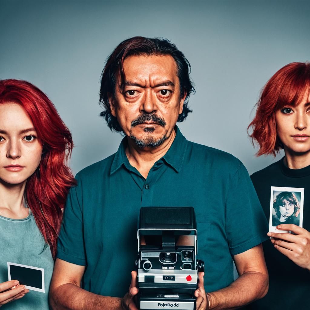 Photographer Portrait with Models in Studio, Dynamic Lightin...