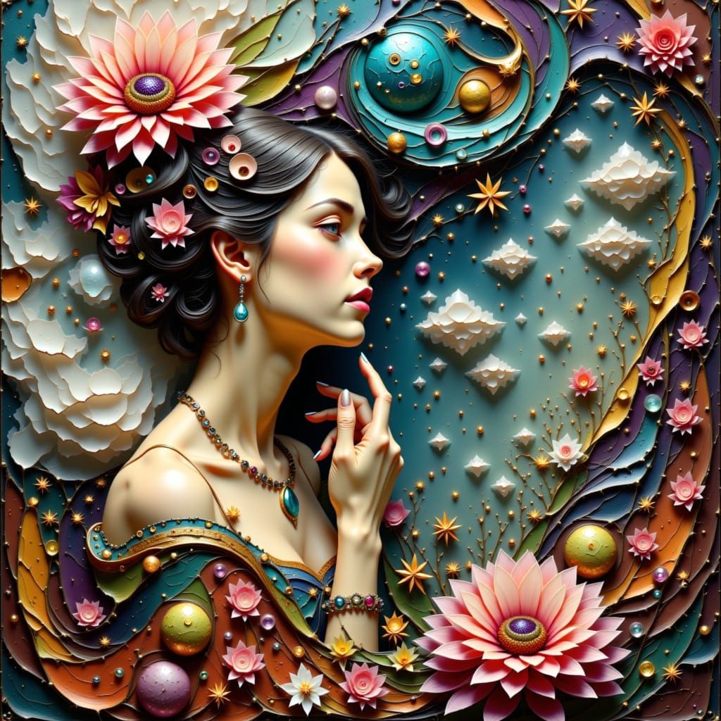 Dreamer in Baroque Attire Amidst Surreal Clouds