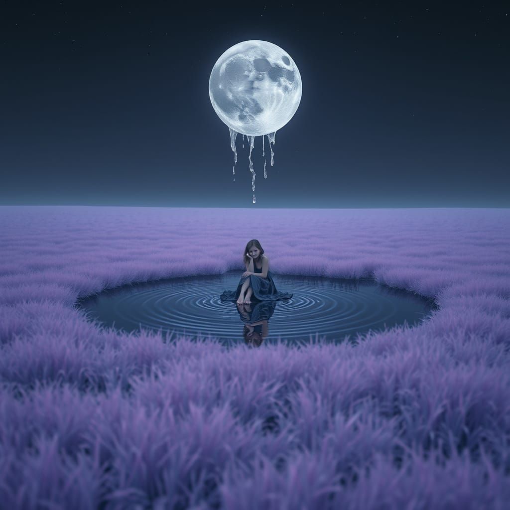 Dreamlike Field with Fractured Moon Shards