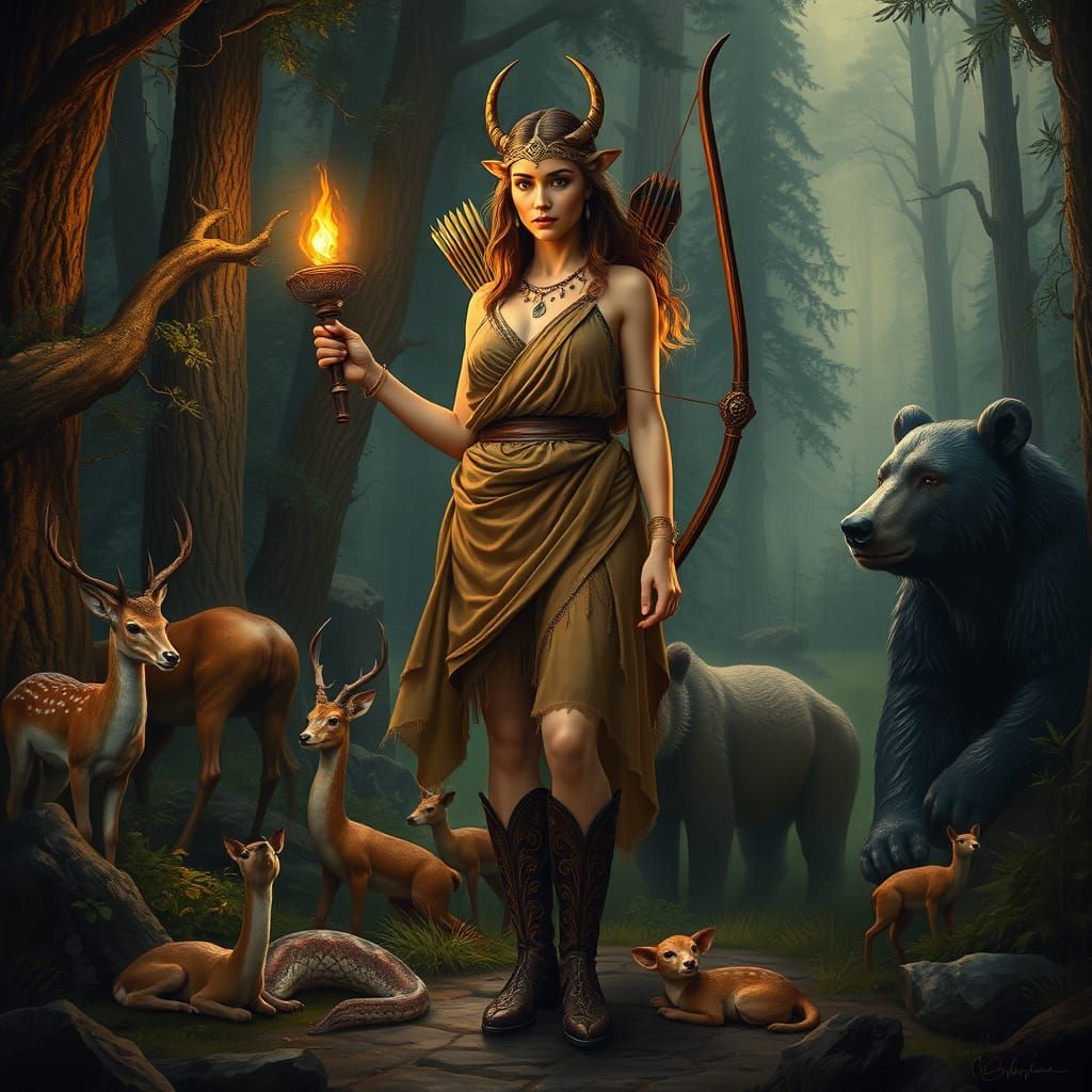 Artemis Goddess of the Hunt in Primeval Forest
