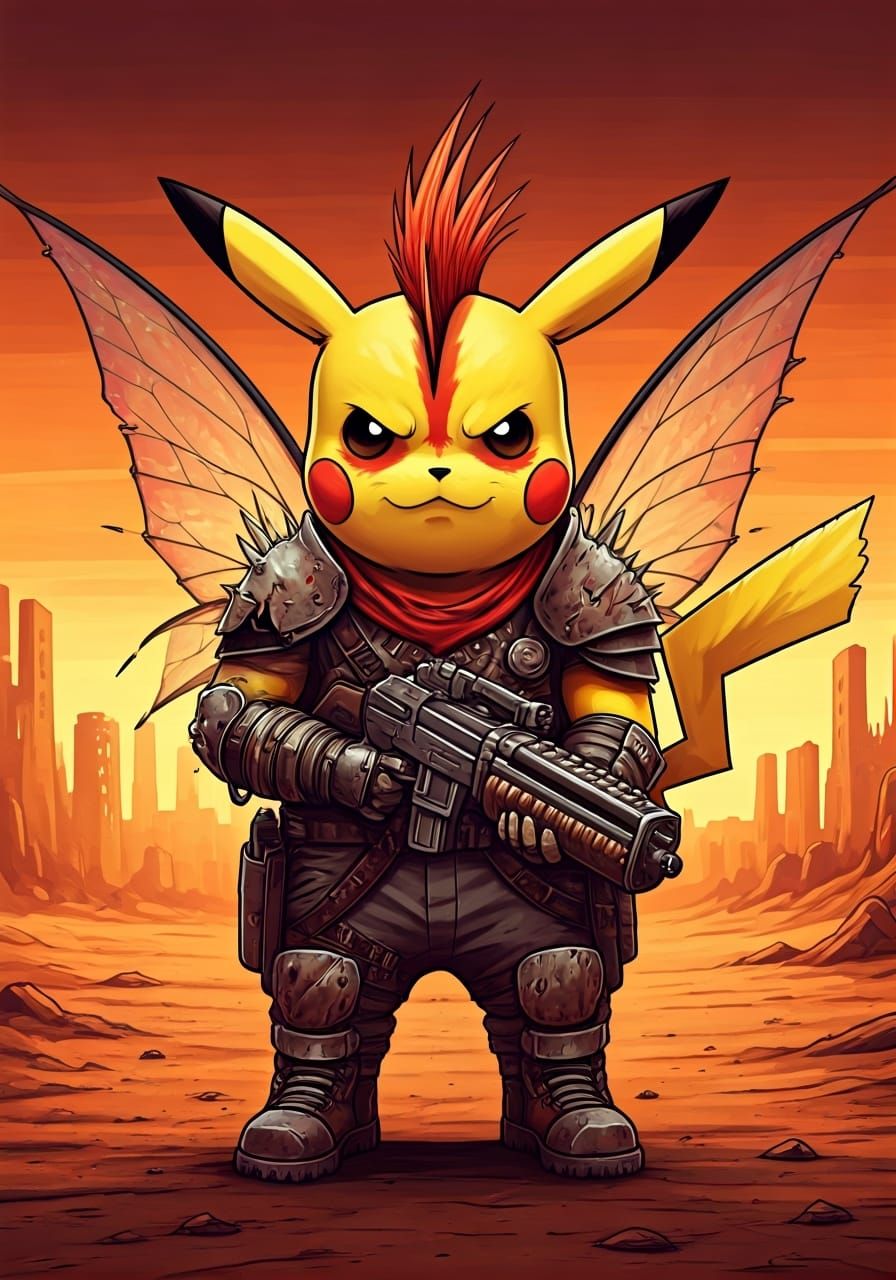 Pikachu as Post-Apocalyptic Punk Warrior, Comic Style