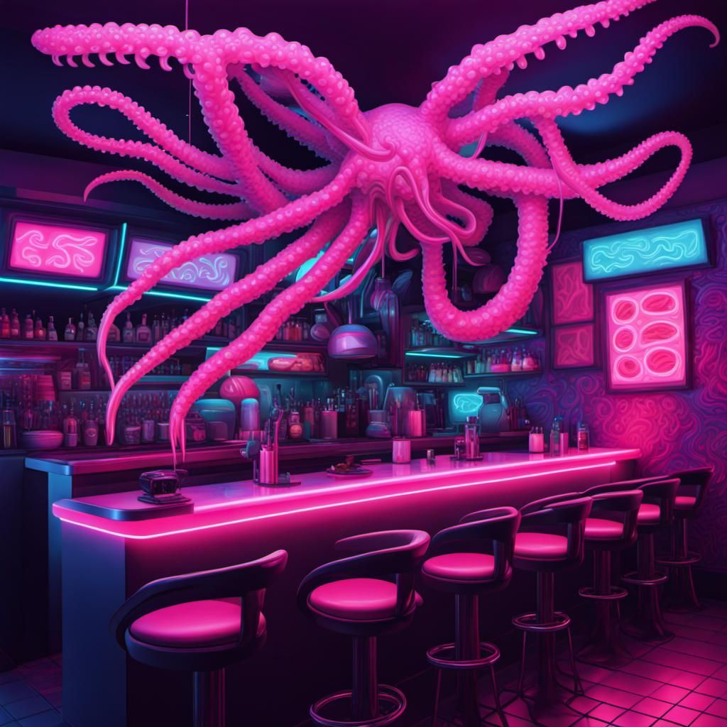Synthwave Sushi Bar with Alien Tentacles