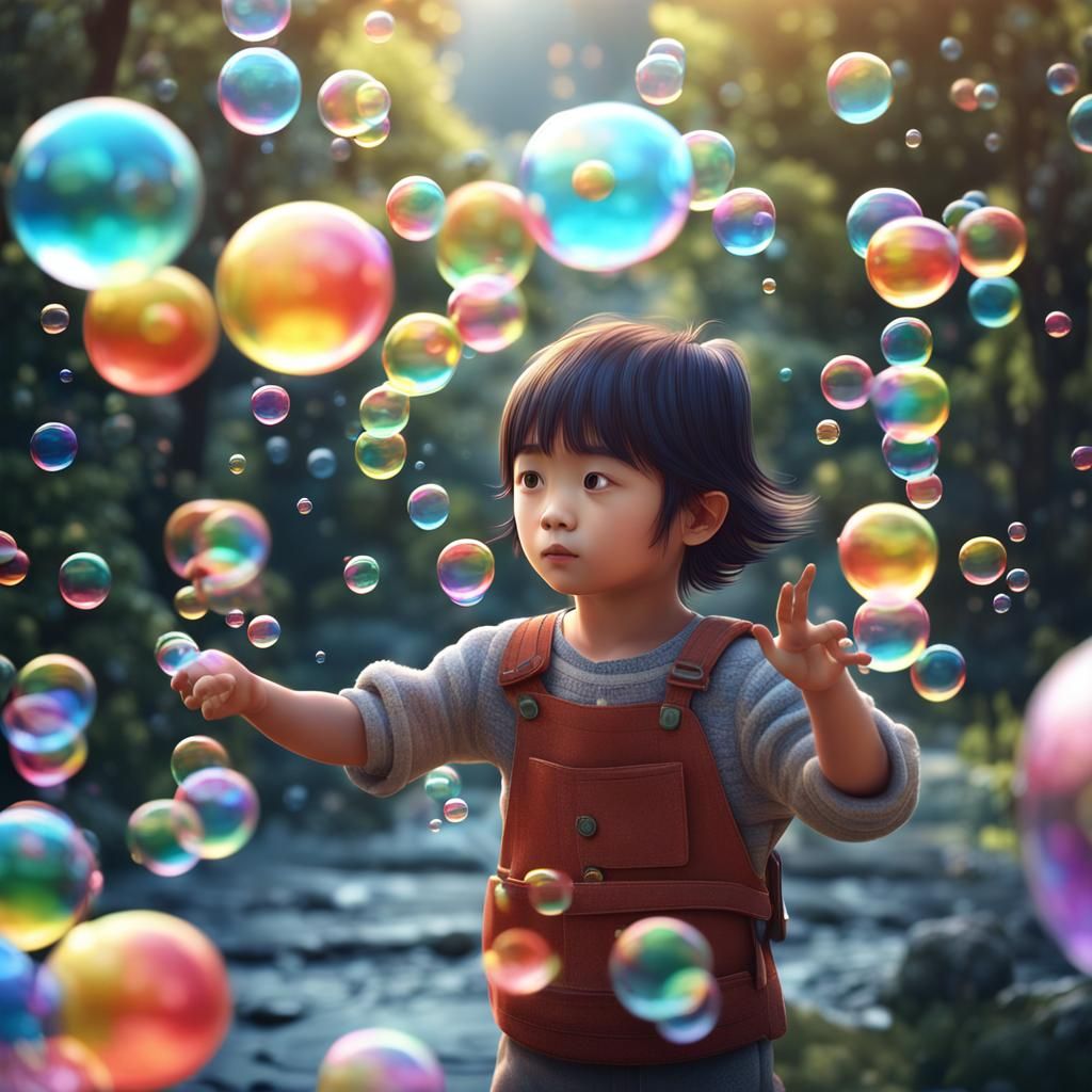 Child-Shaped Soap Bubbles in Origami Style