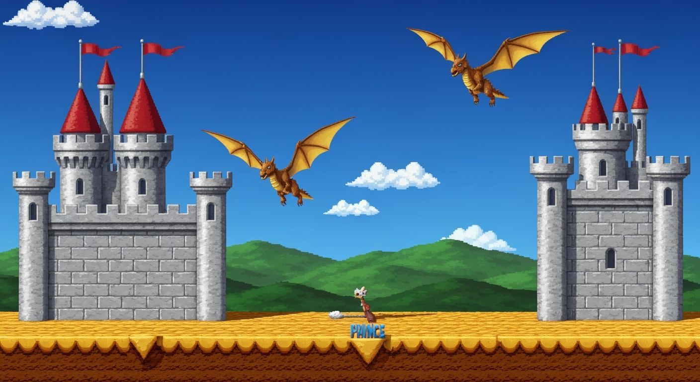 8-Bit Prince Saves Princess from Dragon in Flying Castle