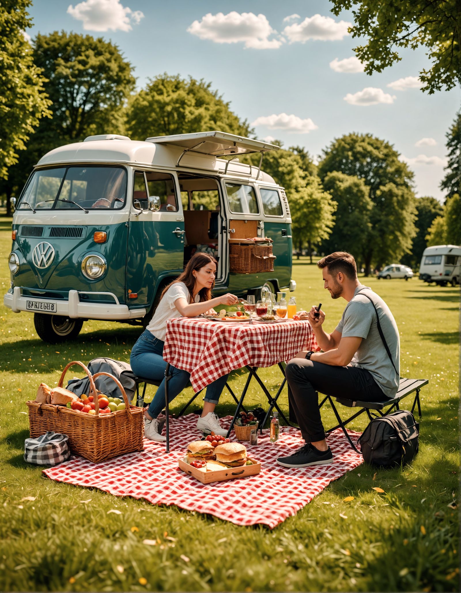 Picnic in the Park with Camper Van: Hyperrealistic