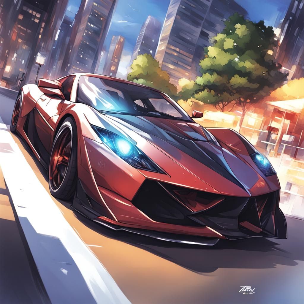 Anime Style Super Car Illustration