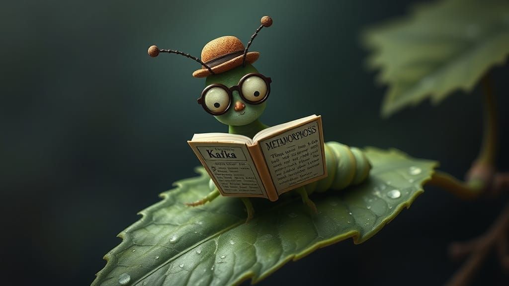 Caterpillar Reads Kafka in Whimsical Style