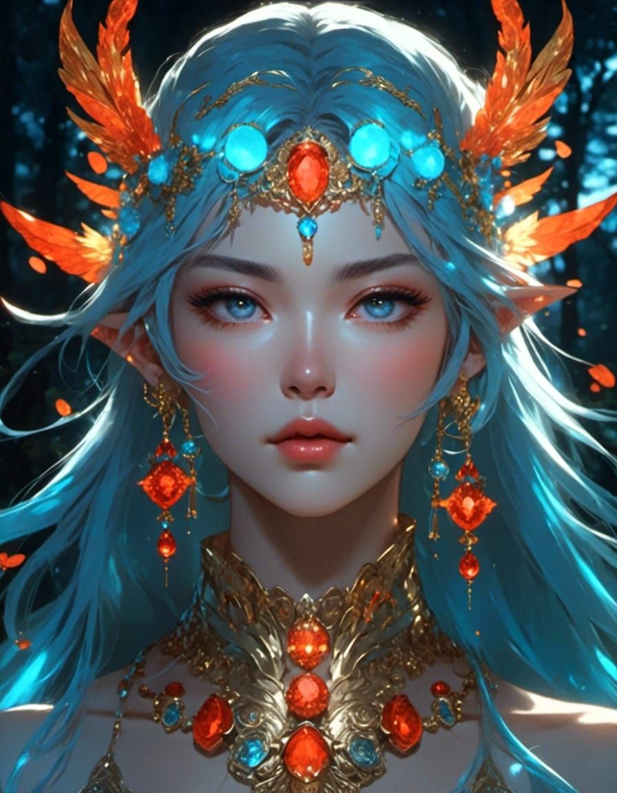 Xianxia Warrior Woman Portrait with Twinkling Lights