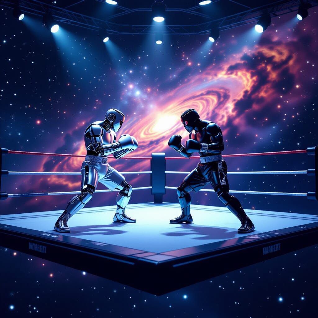 Futuristic Robot Boxing Match in Space