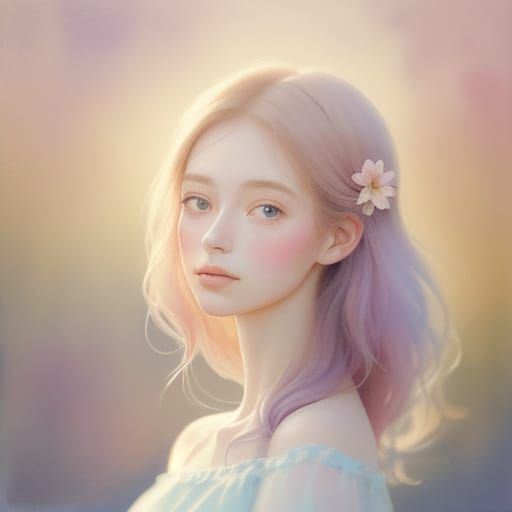 Ethereal Woman with Flowers, in Watercolor Style