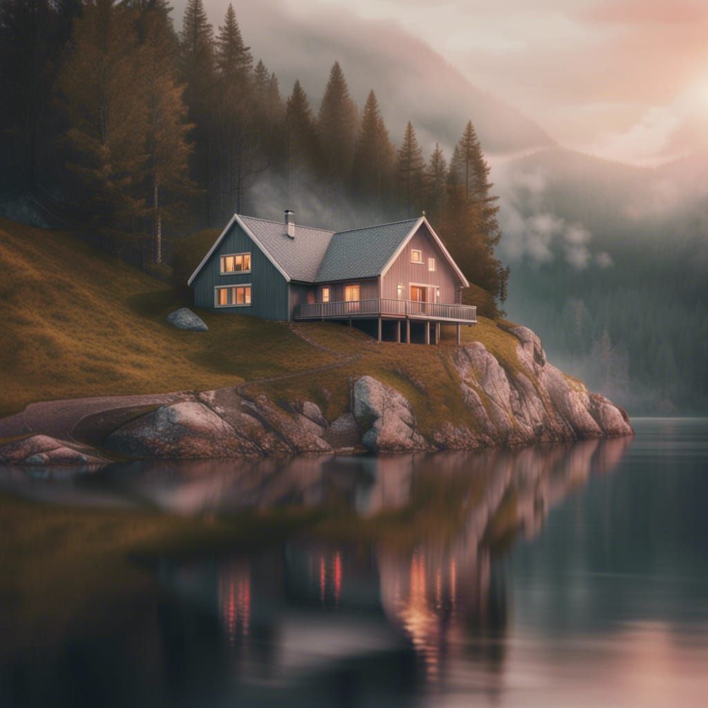 Cozy Cliffside Cabin in Norway: Pastel Aesthetic