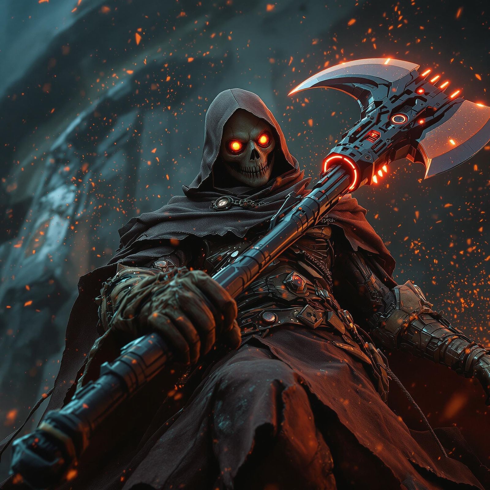 Cybernetic Warrior Towers Above in a Matte Digital Art Maste...