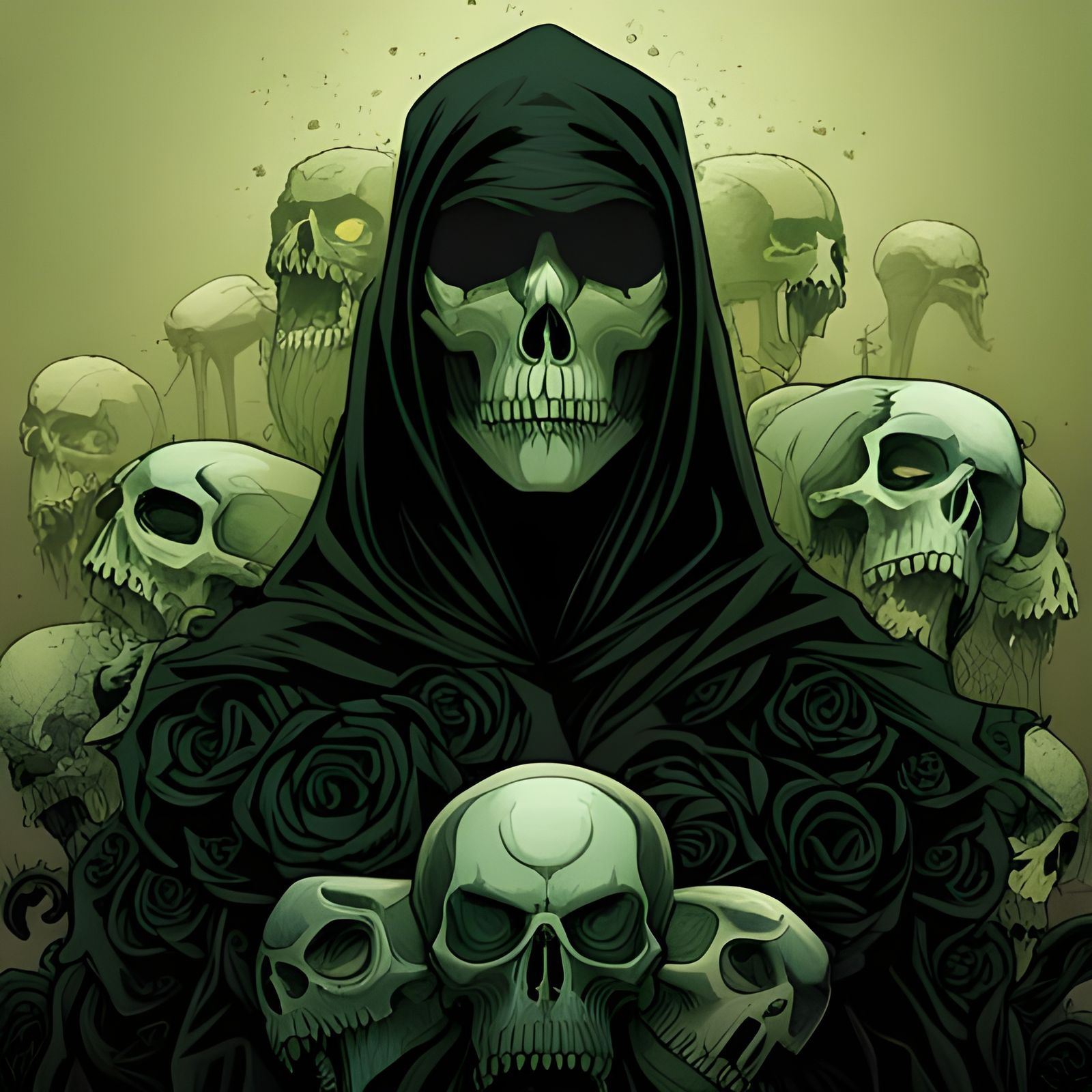 Necromancer with Skull Face in Post-Apocalyptic Style