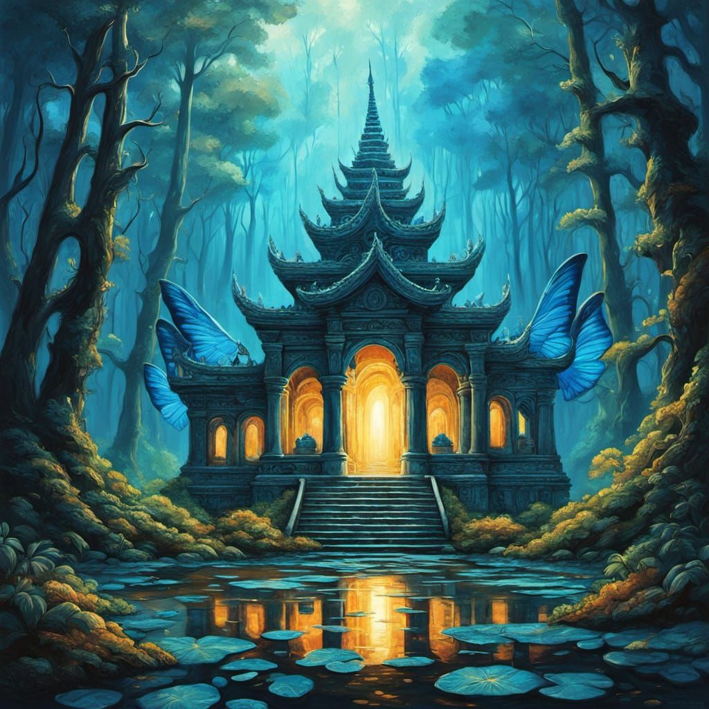 Ancient Temple Rises in Dreamlike Surrealism