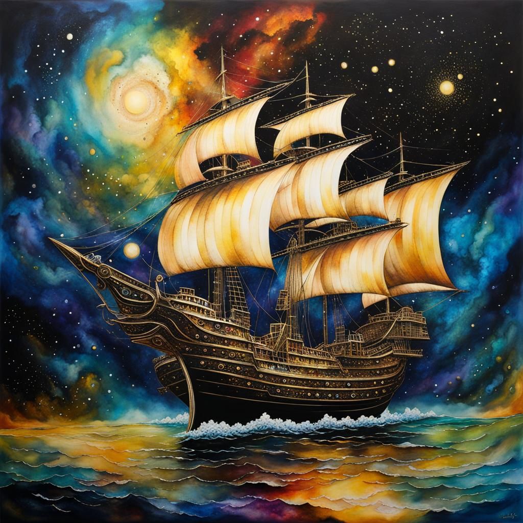 Cosmic Fantasy Sailing Ship Seeking Eternity