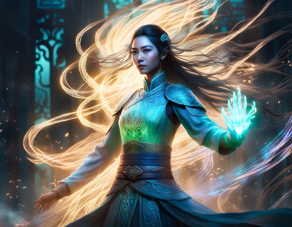 Chinese Warrior Woman with Shimmering Spirit