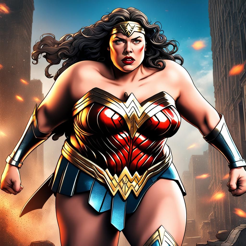 Sad Wonder Woman Action Movie Poster in 3D Comic Style