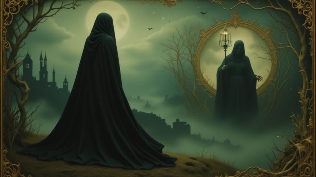 Hekate Confronts the Lord of Shadows in Mystical Moonlight