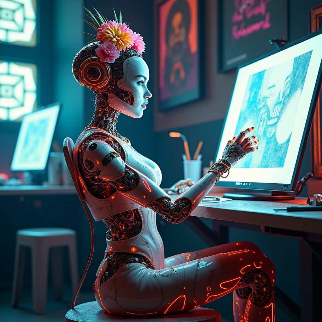 Cybernetic Frida Kahlo Robot Creates 3D Art