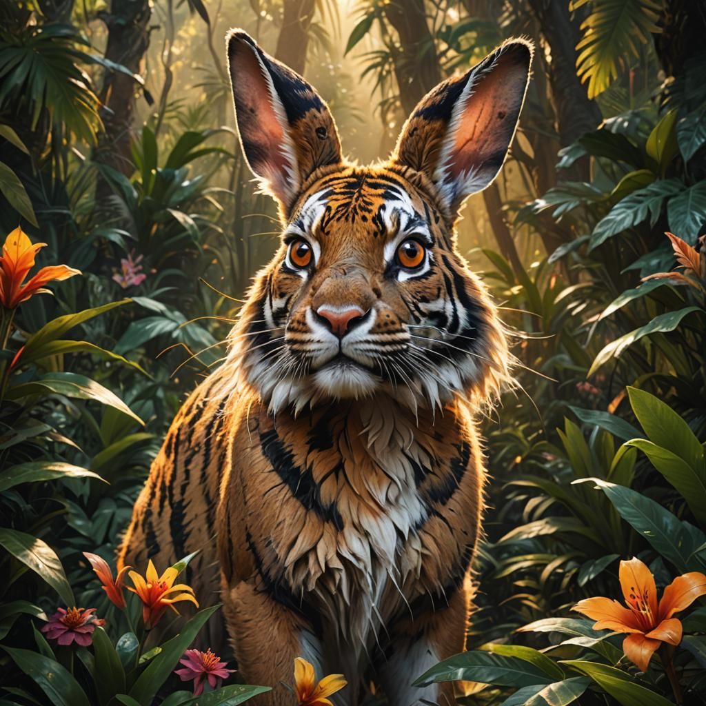 Tiger Striped Rabbit Hyperrealistic Splash Art