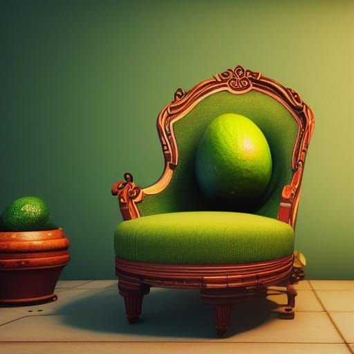Avocado on Green Chair: Detailed Matte Painting