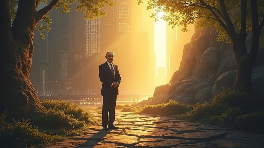 Visionary Leader Standing Tall in Futuristic Mumbai Skyline