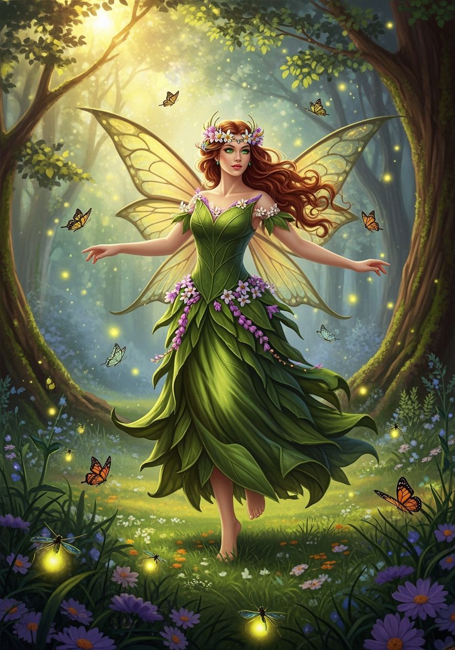 Ethereal Fairy Queen Dancing in Forest Glade