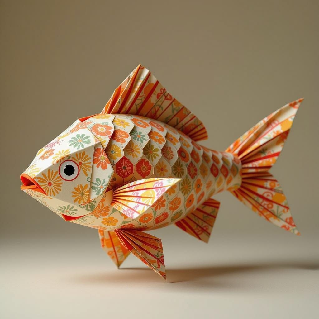 Plump Origami Fish Made From Vibrant Patterned Paper
