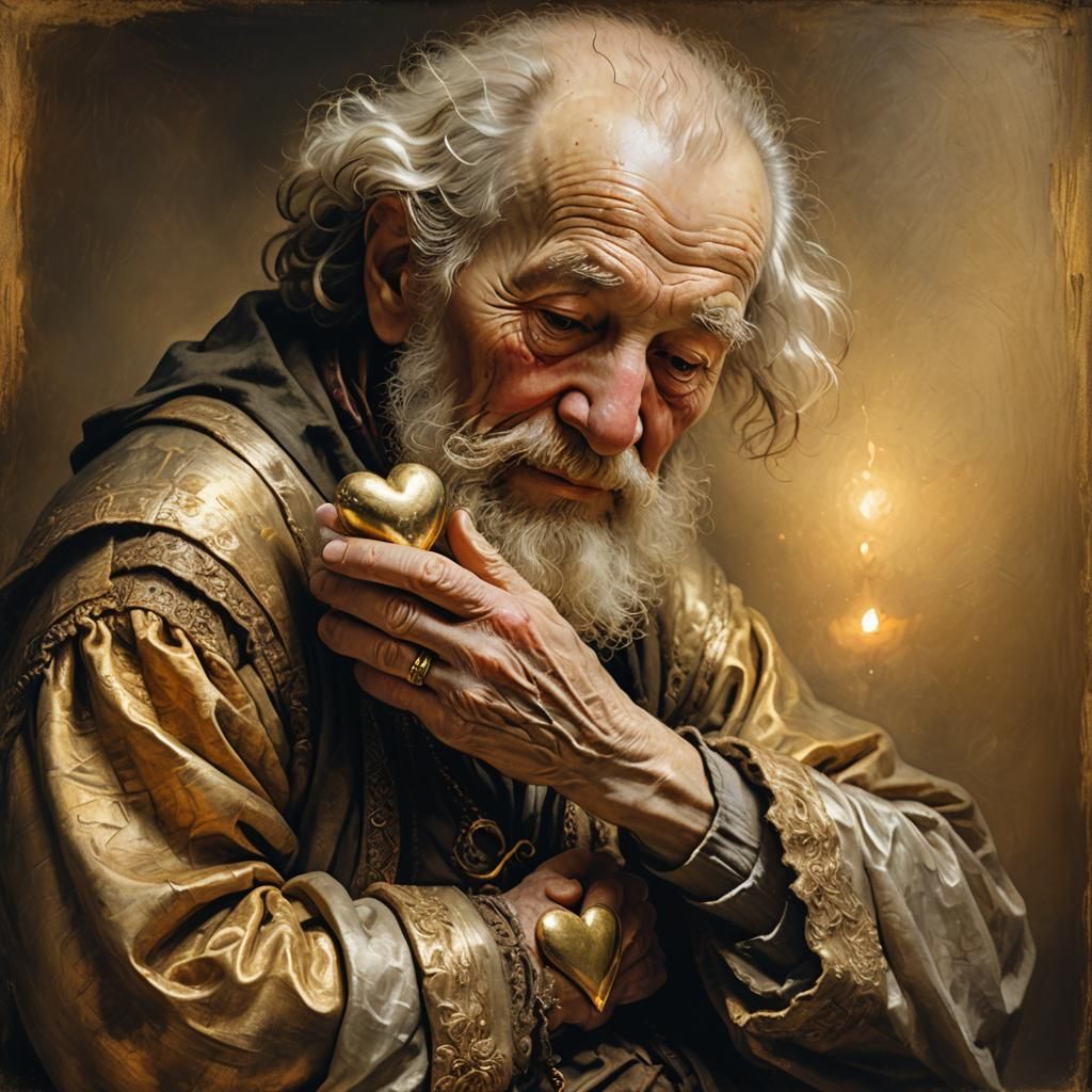 Golden Heart in Rembrandt Style Close-Up