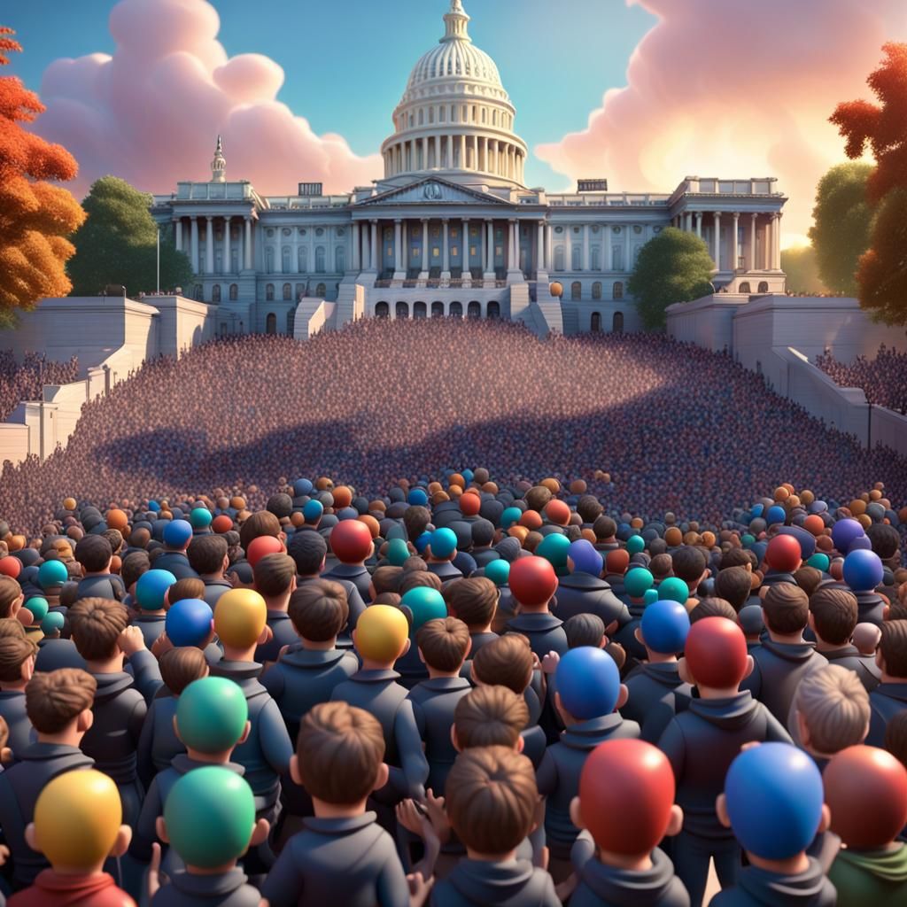 Angry Bobbleheads Storming the Capitol: 3D Digital Art