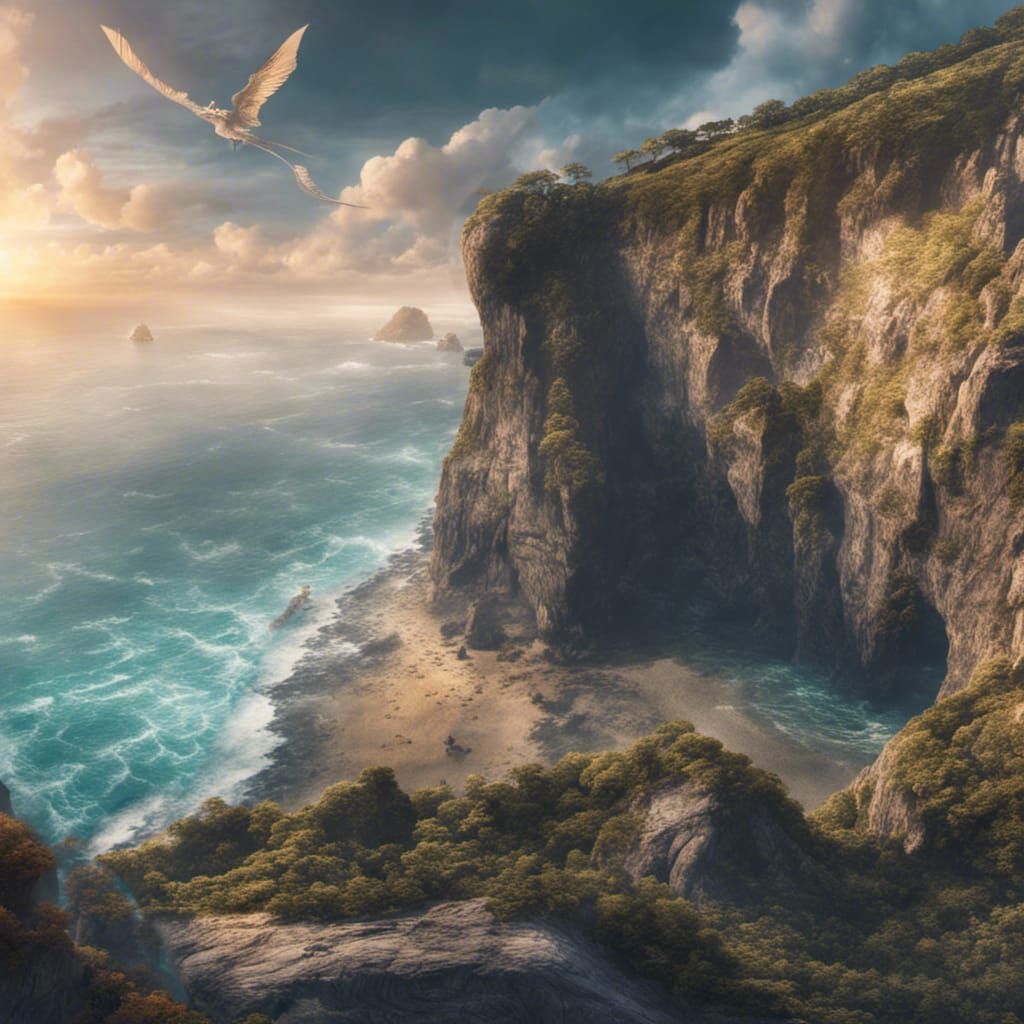 Verdant Cliff Overhanging the Ocean in 8k