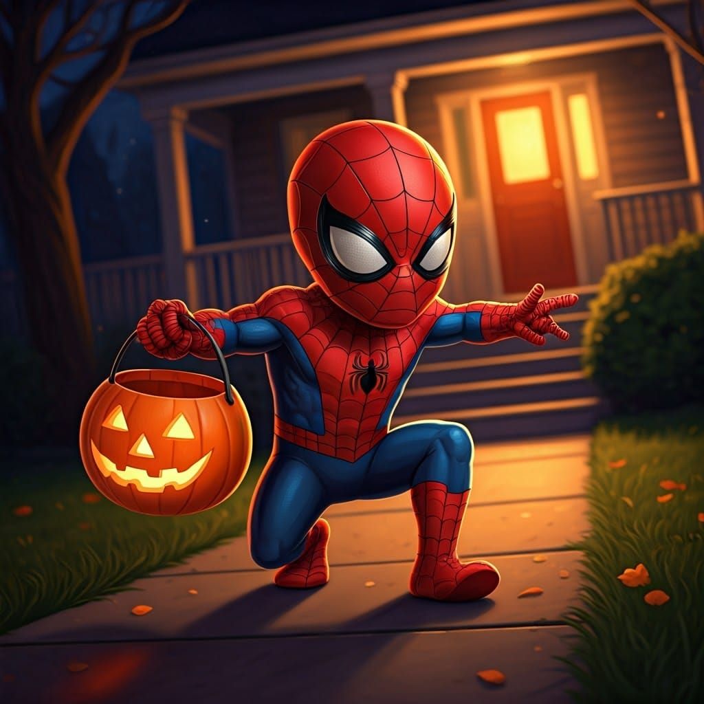 Spider-Man Trick-or-Treating: Comic Book Illustration
