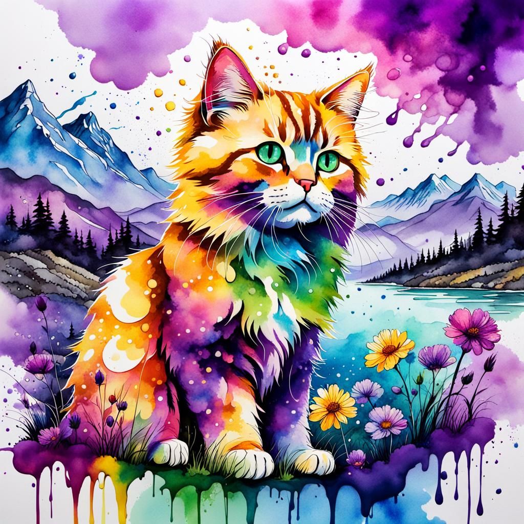 Alcohol Ink Landscape with Golden Splashes