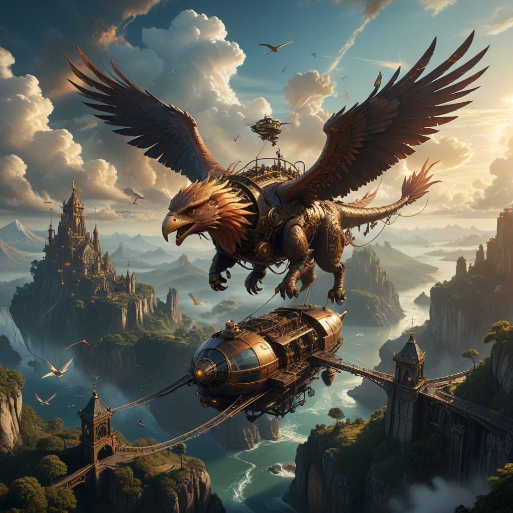 Steampunk Explorer in Mythical Bio-Mechanical World