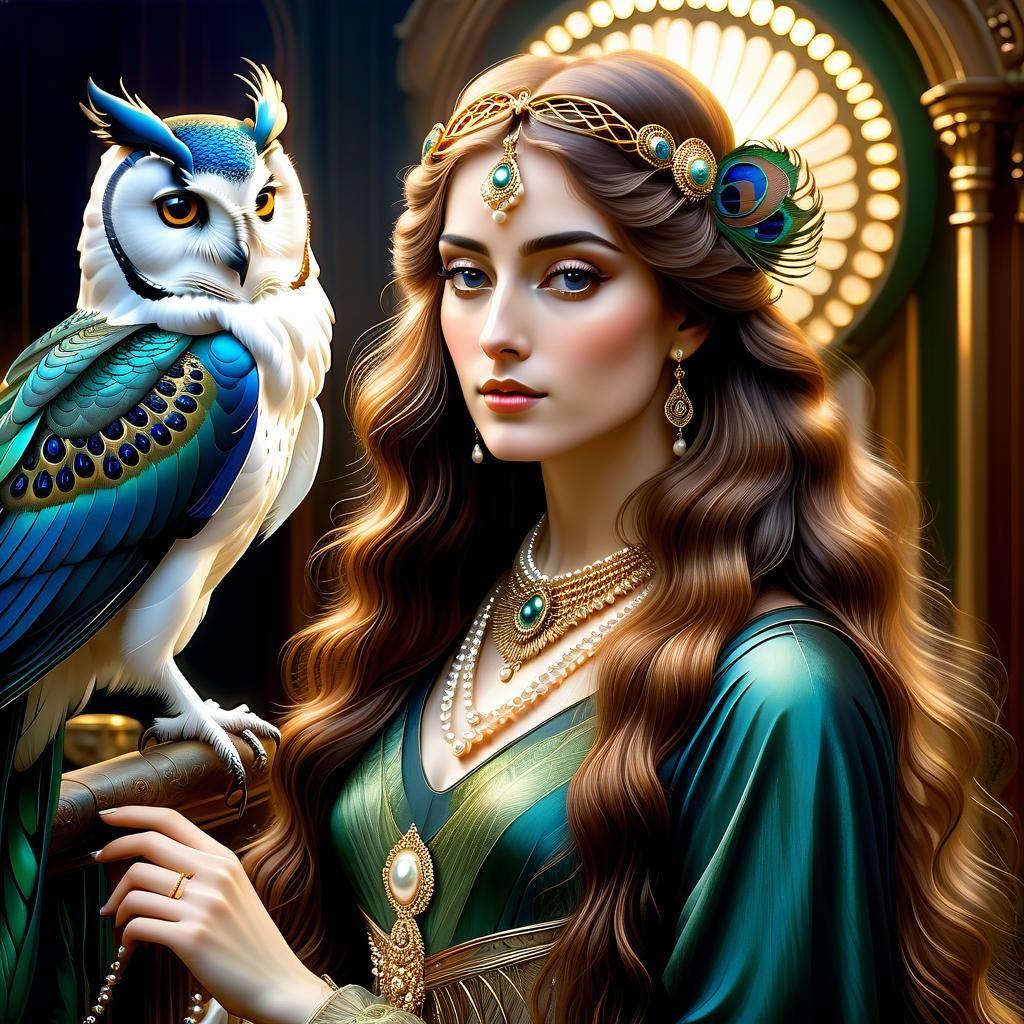 Girl with Pearls and Peacock Feathers: Pre-Raphaelite Art