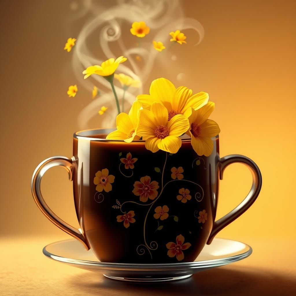 Digital Art of Whimsical Coffee Scene