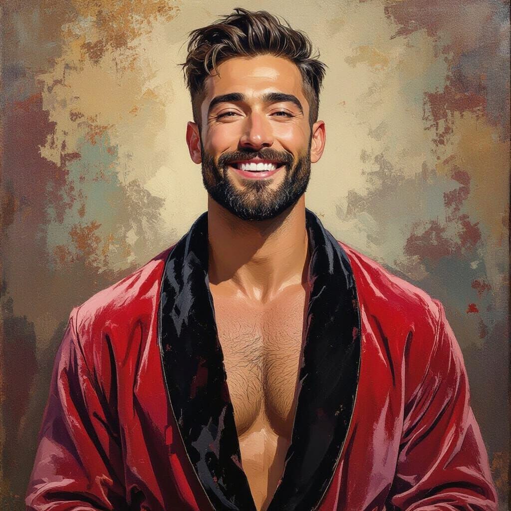 Heroic Man in Velvet Robe: Impressionist Masterpiece