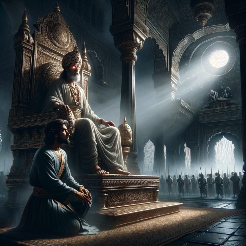 Blind King on Throne as Army Approaches