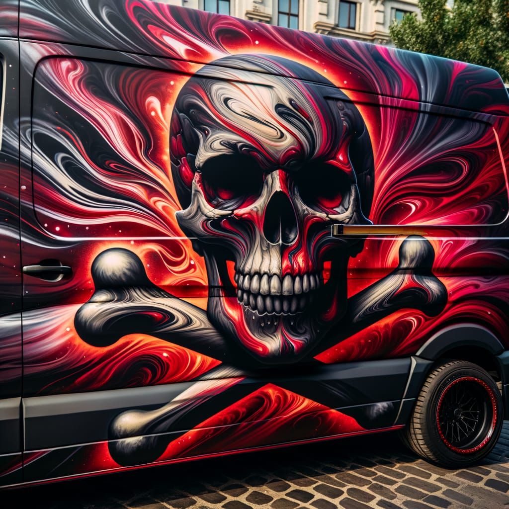 Airbrushed Skull & Crossbones Van in Bold Blended Colors