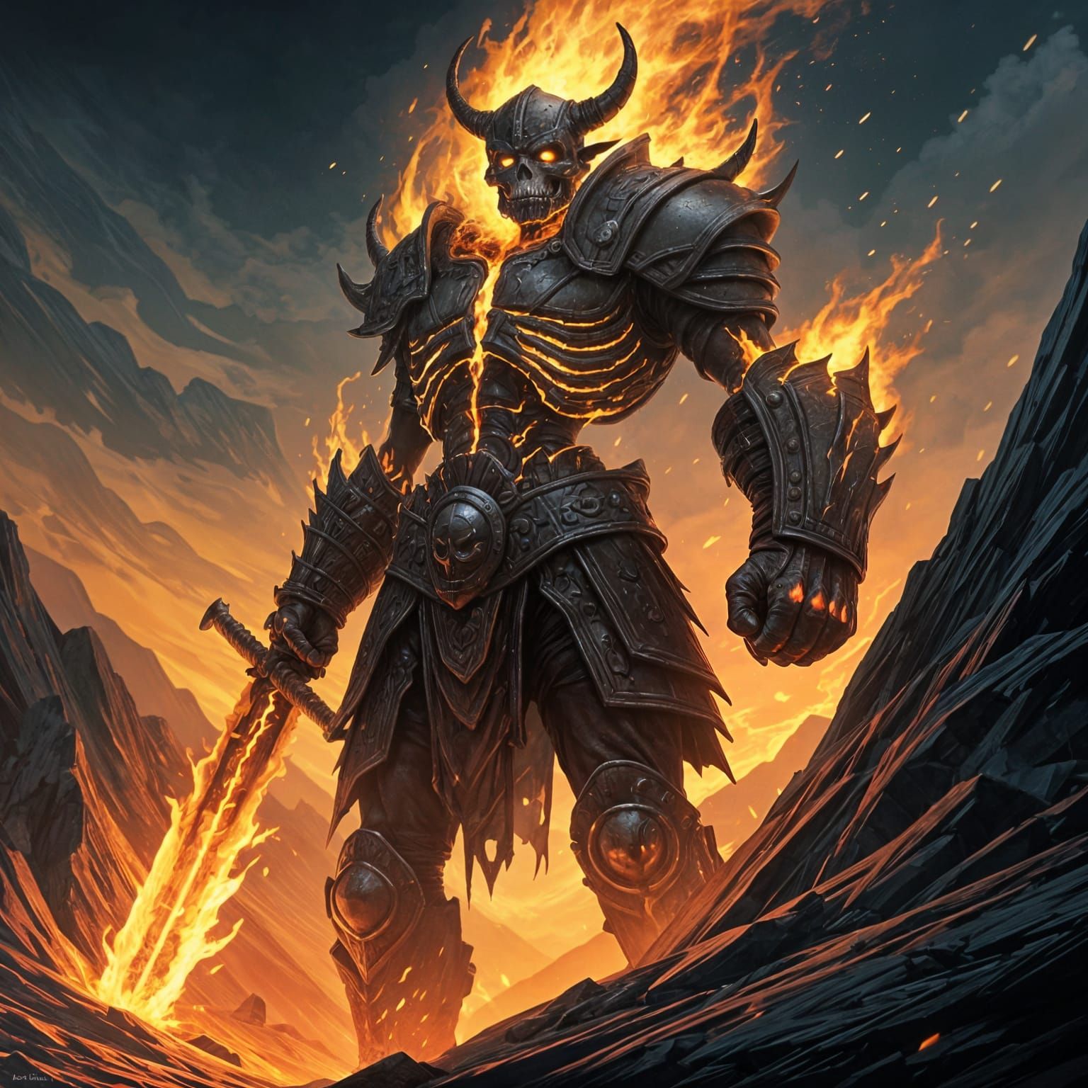 Flaming Fire Giant with Sword, Comic Book Style