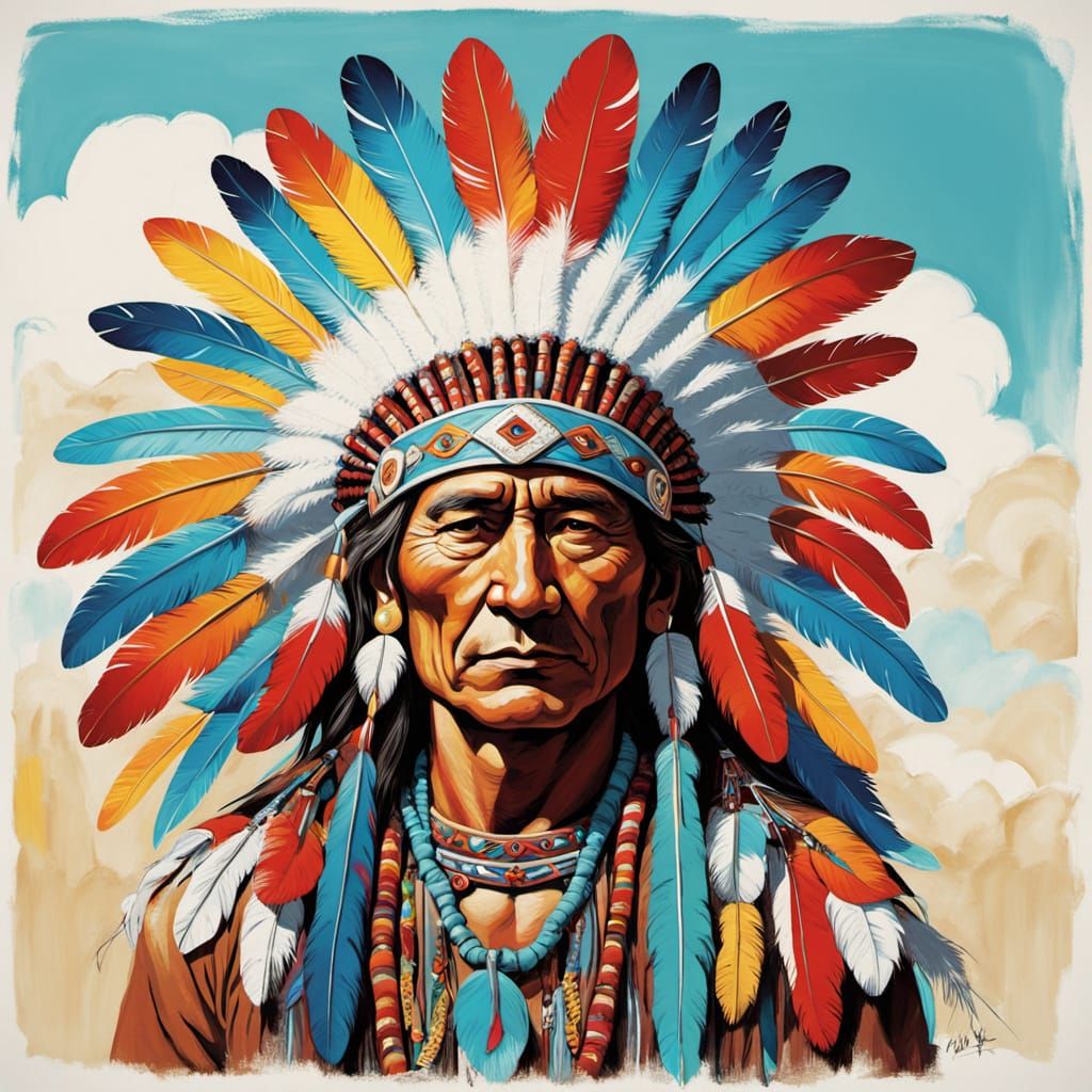 Majestic Native American Spirit Chief in Traditional Headdre...