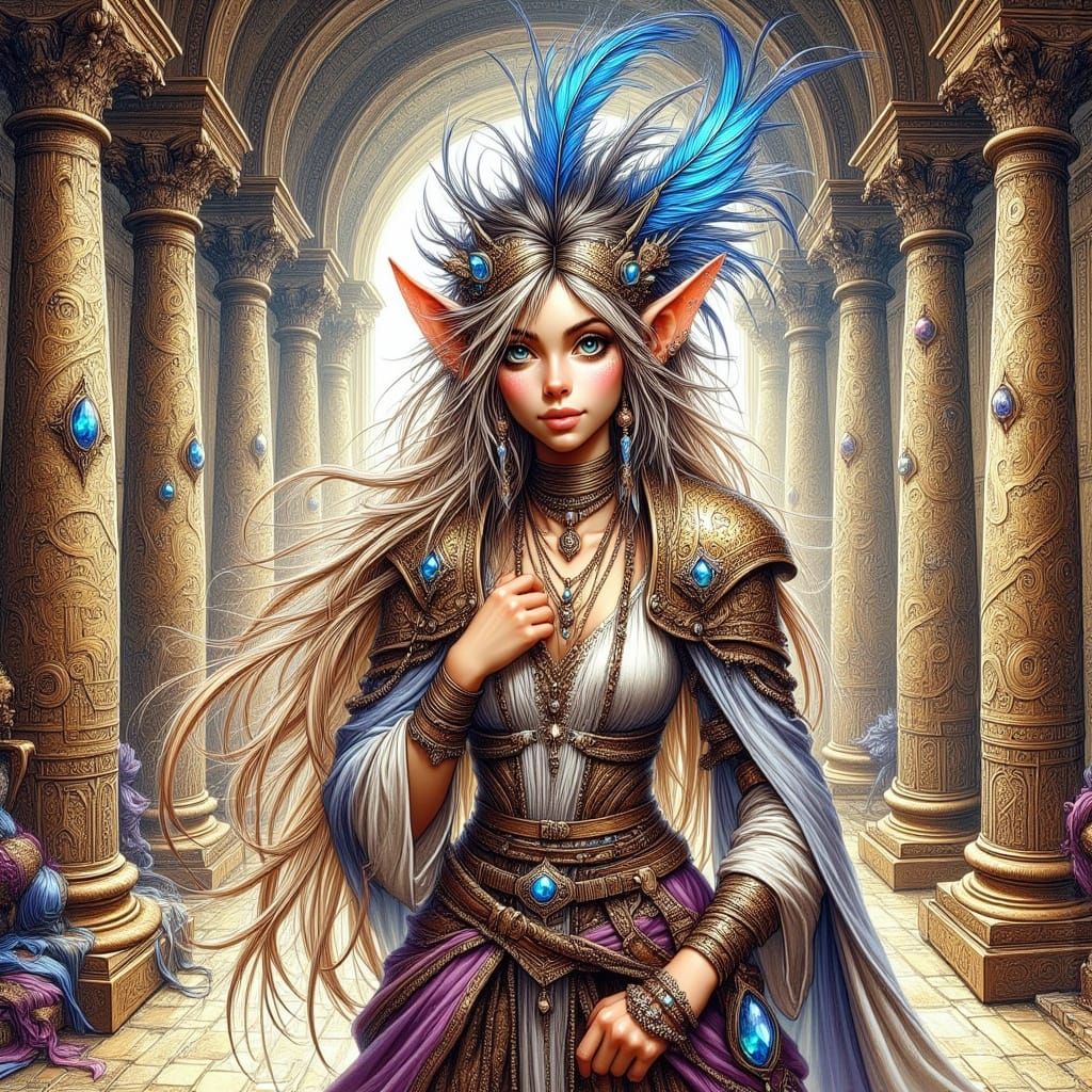 Majestic Elf Queen in Whimsical Oil Painting with Glitter an...