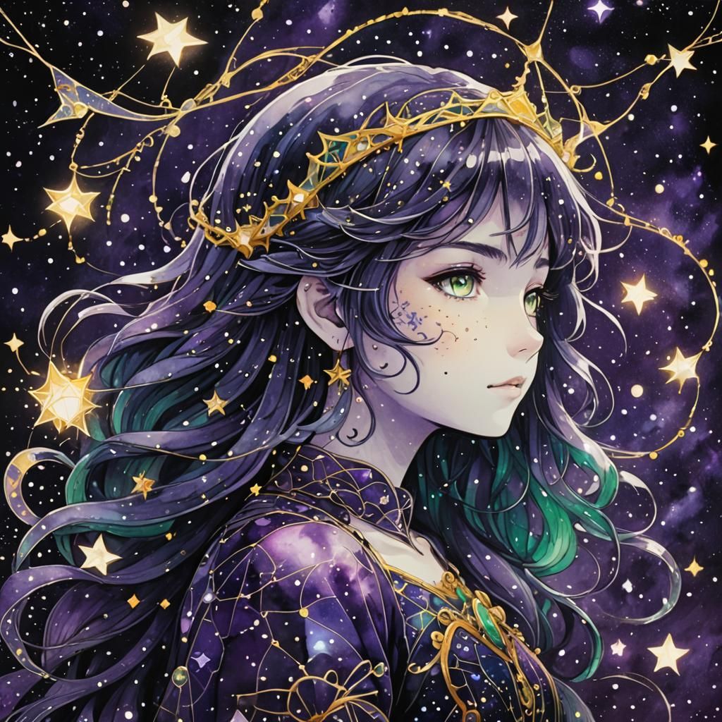 Pisces Constellation in Dark Fantasy Anime Style