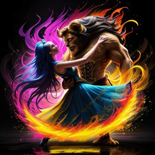 Beauty and the Beast Neon Splash Art
